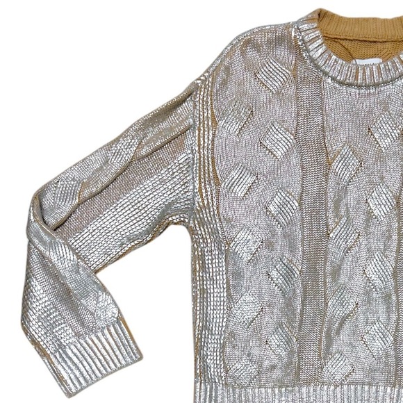 Pistola Everly Foil Accent Metallic Cable Knit Cotton Crewneck Sweater Size XS - Picture 6 of 9